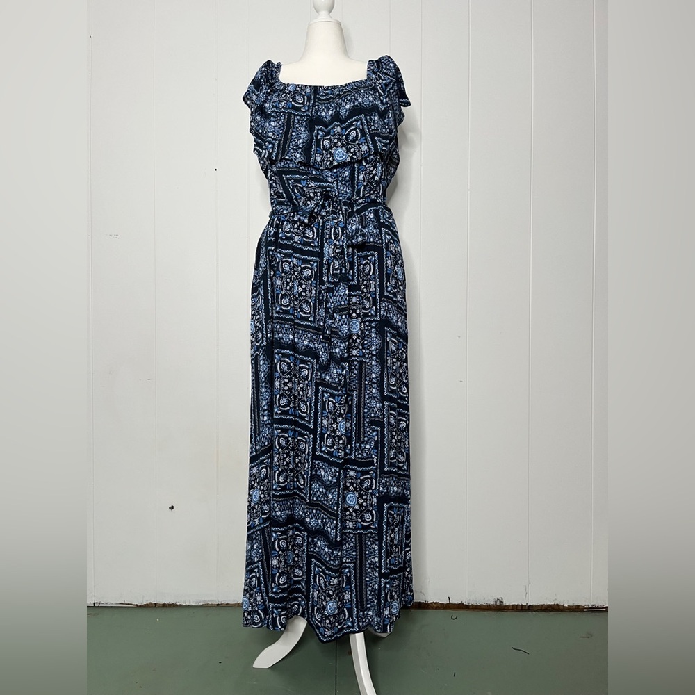 Lane Bryant Convertible Off-the-Shoulder Maxi Dress Blue Print Size 26/28